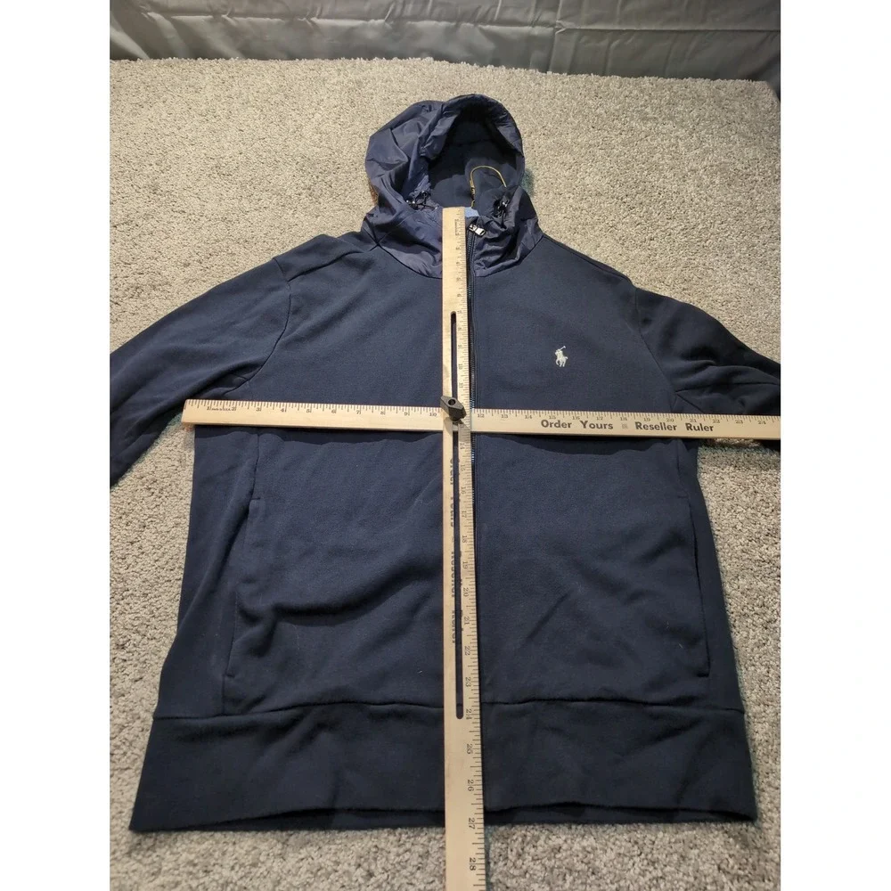 Polo Ralph Lauren Mens Navy Blue Full Zip Mixed Media‎ Nylon Hood Hoodie Large